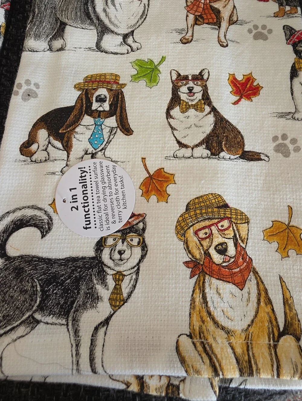 NWT Set Of 2 Dapper Dogs Fall Kitchen Towels 16